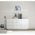 Buffet/bahut moderne 1 porte/3 tiroirs blanc laqu&eacute; brillant Uranus