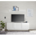 Meuble TV moderne 3 portes blanc laqu&eacute; brillant Uranus