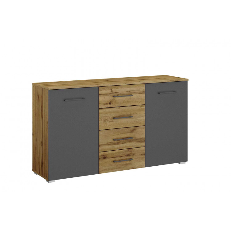 Commode adulte industrielle 140 cm chêne/gris métallique Gotham