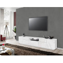 Meuble TV moderne 220 cm blanc laqu&eacute; brillant Alienor