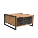 Table basse industriel carr&eacute;e 90 cm en acacia massif Pamela