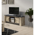 Meuble TV moderne ch&ecirc;ne/marbr&eacute; noir Casagrande