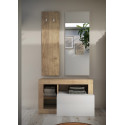 Meuble d'entr&eacute;e 3 pi&egrave;ces ch&ecirc;ne/blanc laqu&eacute; moderne Dortmund