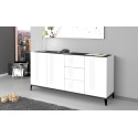 Buffet/bahut 3 portes/3 tiroirs blanc laqu&eacute; brillant/ardoise Shine