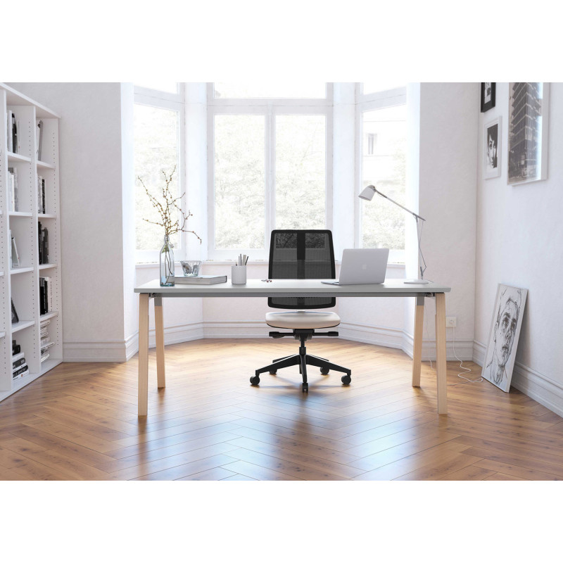 Bureau droit avec pi&eacute;tement m&eacute;tal et bois Erika