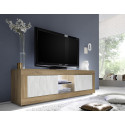 Meuble TV moderne 180 cm ch&ecirc;ne mercure/blanc structur&eacute; Agathe