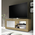 Meuble TV moderne 140 cm ch&ecirc;ne cadiz/blanc structur&eacute; Agathe