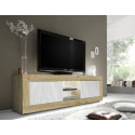 Meuble TV moderne 180 cm ch&ecirc;ne cadiz/blanc structur&eacute; Agathe