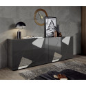 Buffet/bahut moderne 241 cm gris laqu&eacute; brillant Larissa