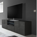 Meuble TV moderne 181 cm laqu&eacute; gris brillant Milenor