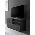 Meuble TV moderne 121 cm laqu&eacute; gris brillant Milenor