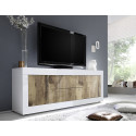 Meuble TV moderne 210 cm blanc/ch&ecirc;ne pero Agathe