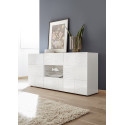 Buffet/bahut moderne 2 portes/2 tiroirs laqu&eacute; blanc brillant Orlane