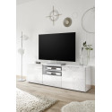 Meuble TV moderne 181 cm laqu&eacute; blanc brillant Orlane