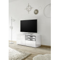 Meuble TV moderne 122 cm laqu&eacute; blanc brillant Orlane