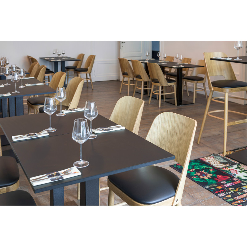 Plateau de table de brasserie carr&eacute; stratifi&eacute; noir Laurisse
