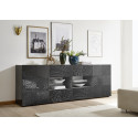 Buffet/bahut moderne 4 portes laqu&eacute; gris brillant Orlane