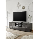 Meuble TV moderne 181 cm laqu&eacute; gris brillant Orlane