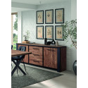 Buffet/bahut industriel 230 cm ch&ecirc;ne fonc&eacute; Samira
