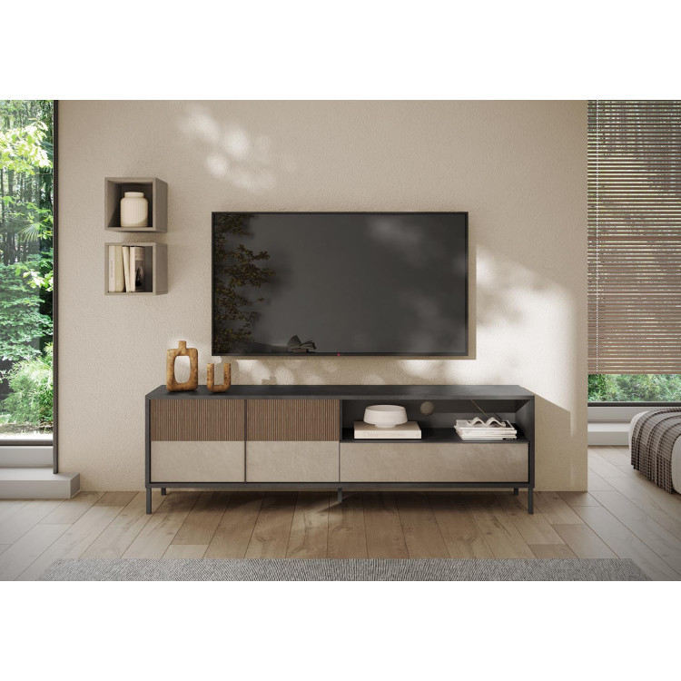 Meuble TV 206 cm chêne mercure/gris argile Evoria