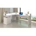 Bureau d'angle avec r&eacute;hausse blanc laqu&eacute; brillant Sevina