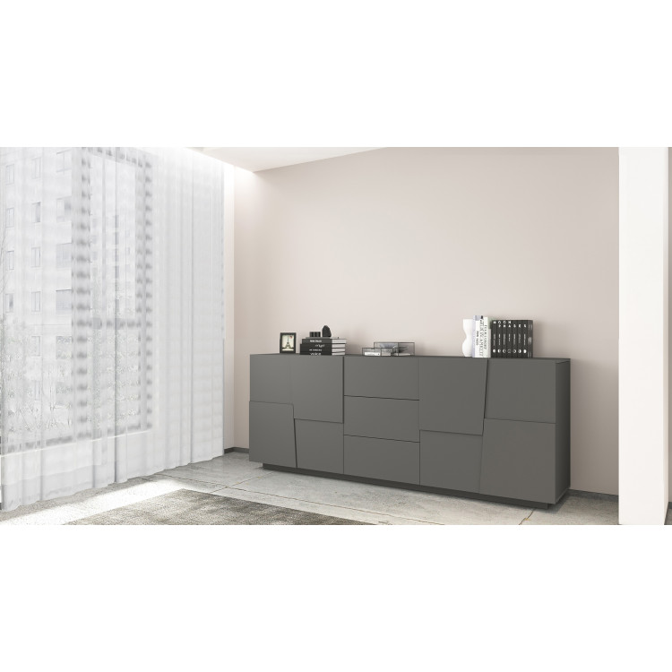 Buffet/bahut moderne 4 portes/3 tiroirs anthracite mat Pedro