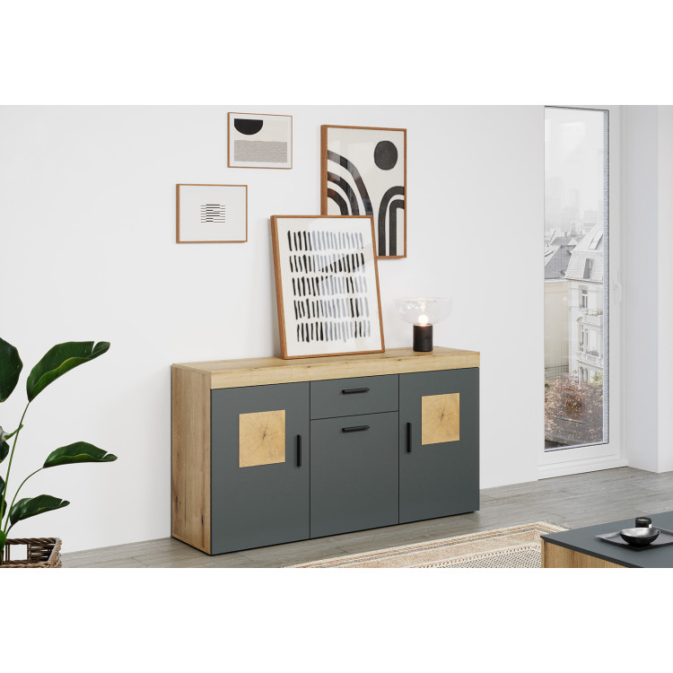 Buffet/bahut moderne 160 cm chêne/anthracite Bonnie