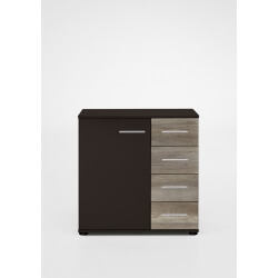 Commode contemporaine 1 porte/4 tiroirs coloris graphite/chêne chataigne Cisco