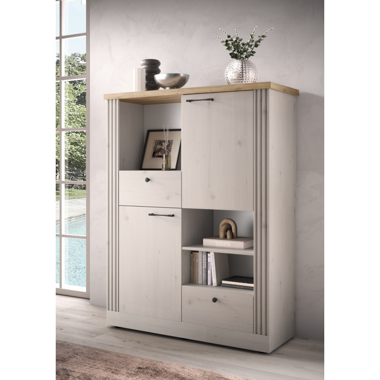 Vitrine contemporaine 118 cm chêne blanc Elbeth