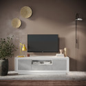 Meuble TV moderne 180 cm blanc laqu&eacute; mat/ciment Rosine