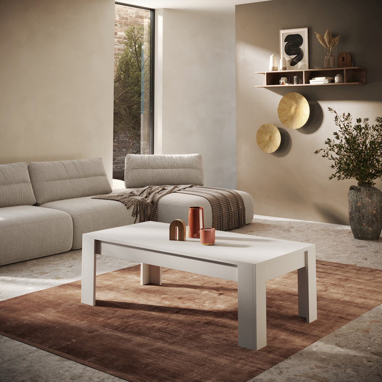 Table basse moderne blanc laqué mat Rosine