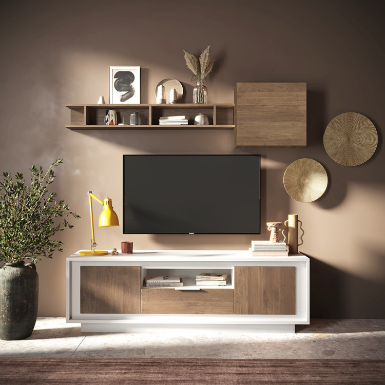Meuble TV moderne 180 cm laqué blanc mat/mercure Rosine
