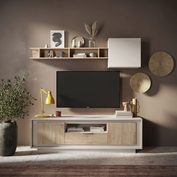 Meuble TV moderne 180 cm cachemire/chêne cadiz Rosine