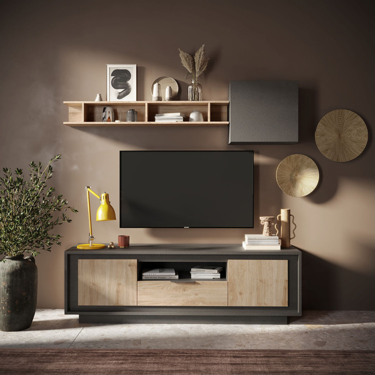 Meuble TV moderne 180 cm lave/chêne cadiz Rosine
