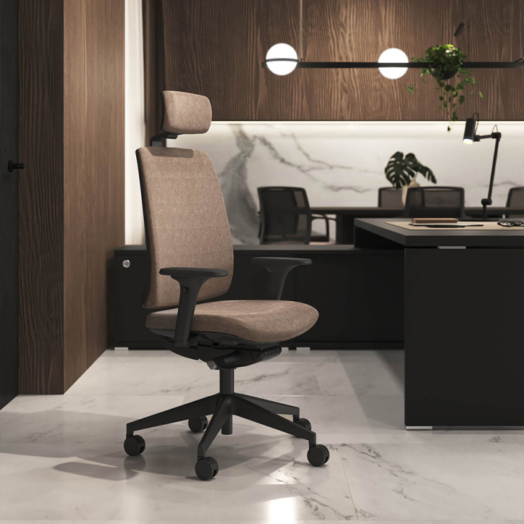 Fauteuil de bureau en tissu coque noire avec translation Leader