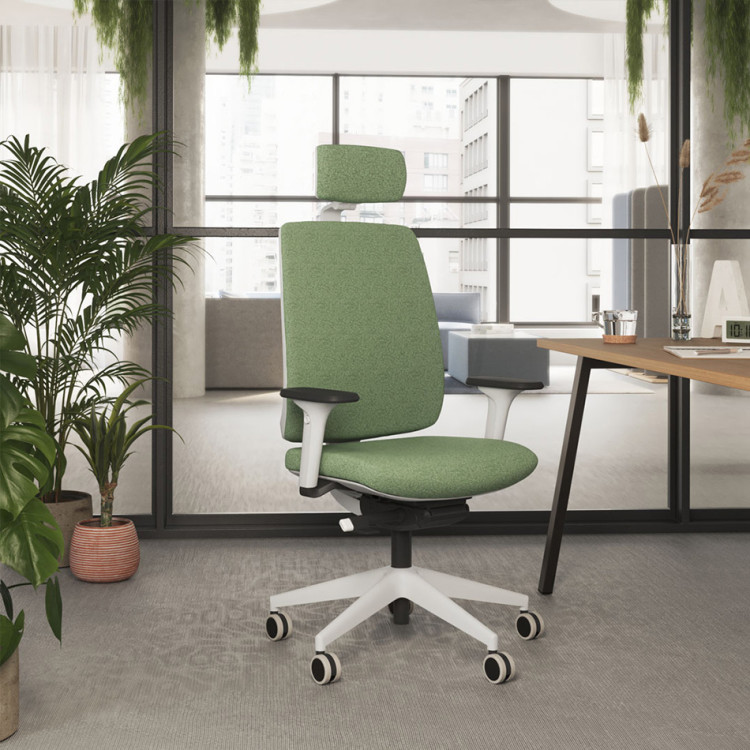 Fauteuil de bureau en tissu coque blanche avec translation Leader