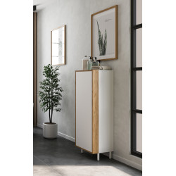 Colonne de salle de bain moderne H 120 cm blanc/chêne Katya