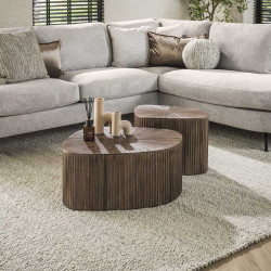 Tables basses ovales en teck massif marron Mylane (lot de 2)