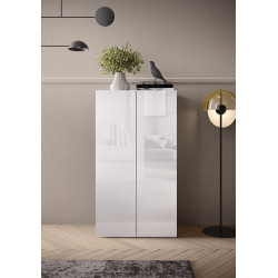 Armoire de bureau moderne H 114 cm laquée blanc brillant Loucia