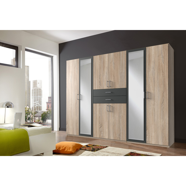 Armoire adulte moderne 270 cm chêne/graphite Hortensia