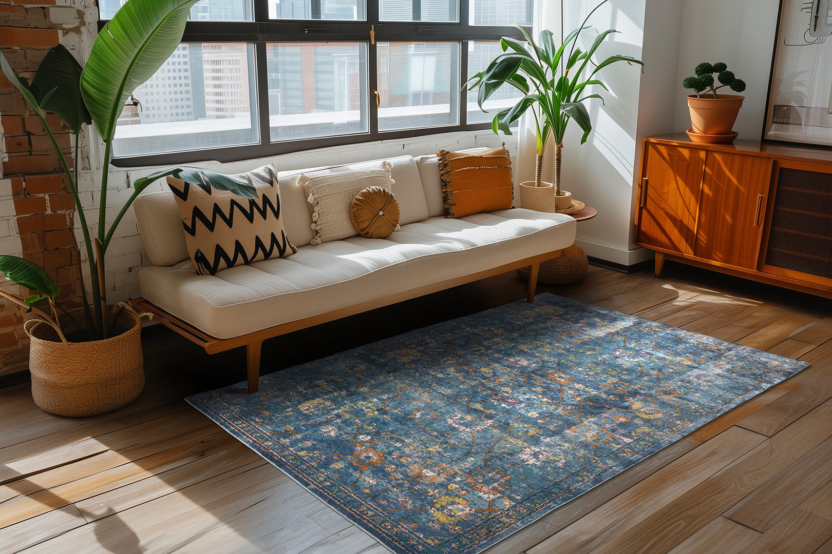 Tapis vintage rayé multicolore Nagari