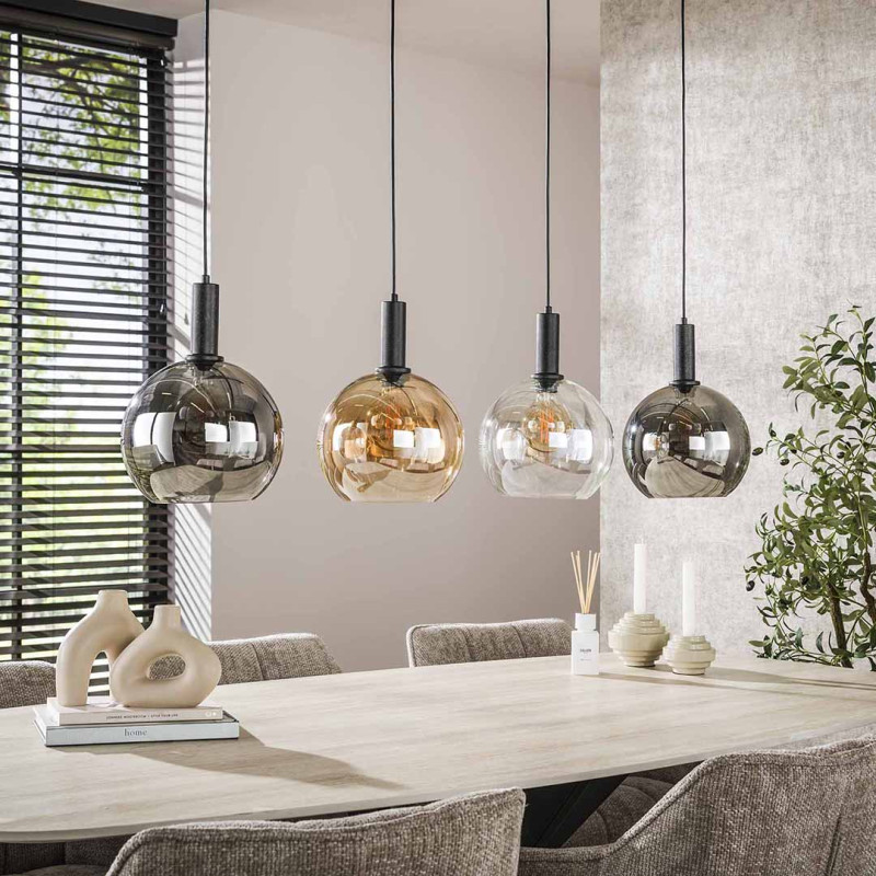 Suspension moderne 4 lampes en verre tricolore F&eacute;erie