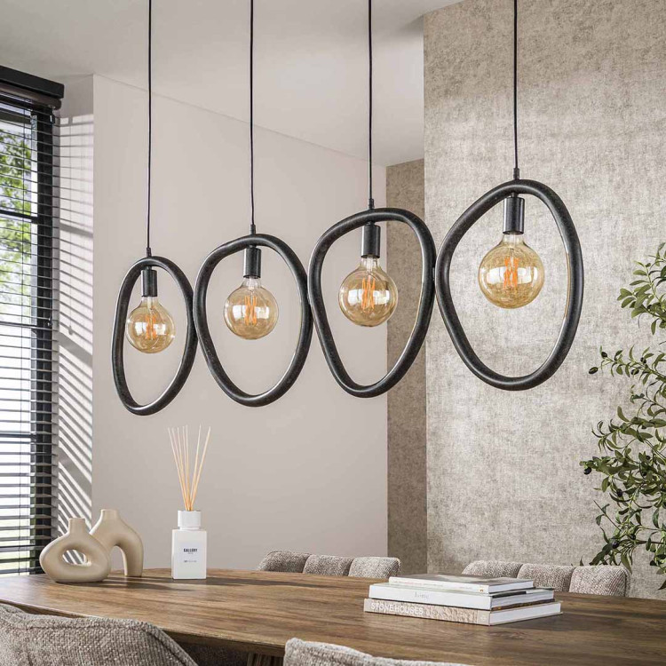 Suspension moderne 4 lampes en métal noir Pedge