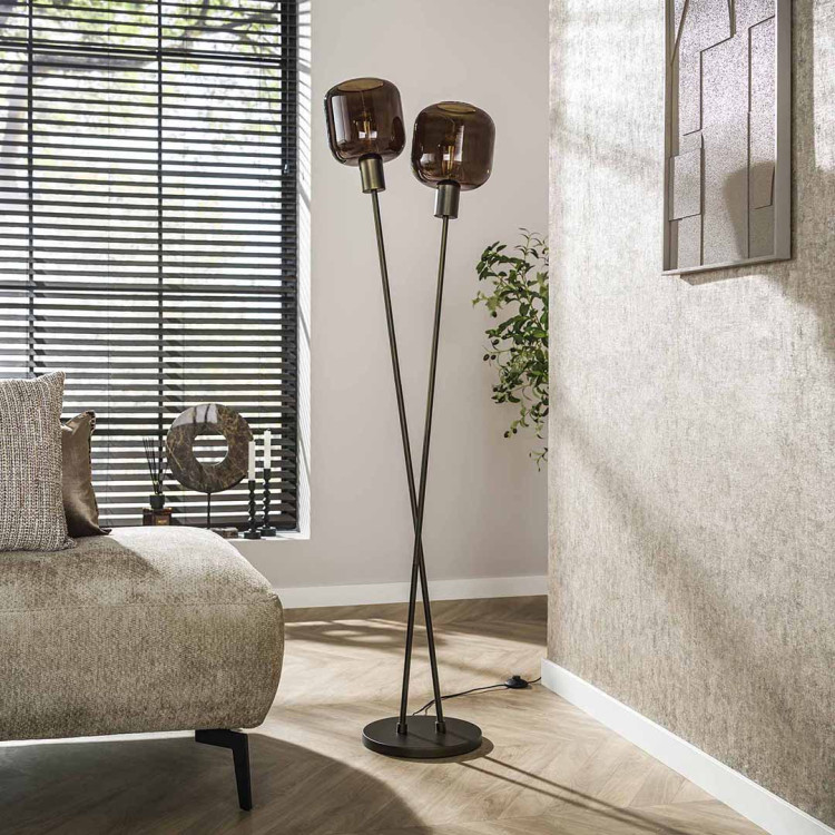 Lampadaire moderne 2 lampes en verre brun Broz