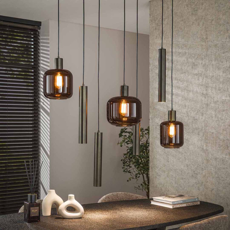 Suspension moderne 7 lampes en verre brun Broz