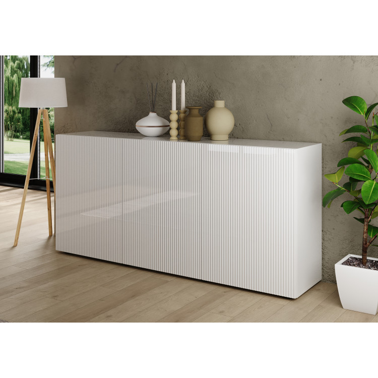 Buffet/bahut moderne 3 portes laqué blanc brillant Janeiro
