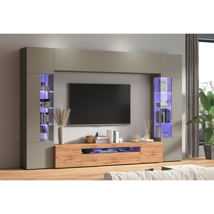 Ensemble meuble TV moderne taupe/chêne wotan Keops