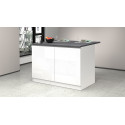 Ilot de cuisine moderne 125 cm blanc brillant/b&eacute;ton Solena