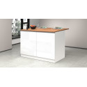 Ilot de cuisine central 125 cm blanc brillant/ch&ecirc;ne wotan Solena