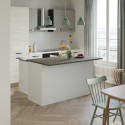 Ilot de cuisine central 155 cm blanc brillant/b&eacute;ton Solena